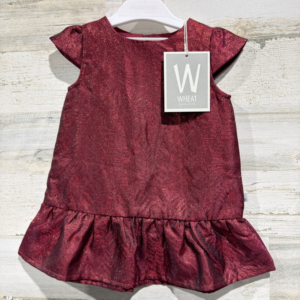 Wheat Dress Hellen Girls 12M Dark Berry Metallic Shimmer Holiday Party NWT